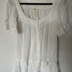 Free People small white tunic mini dress eyelet crochet